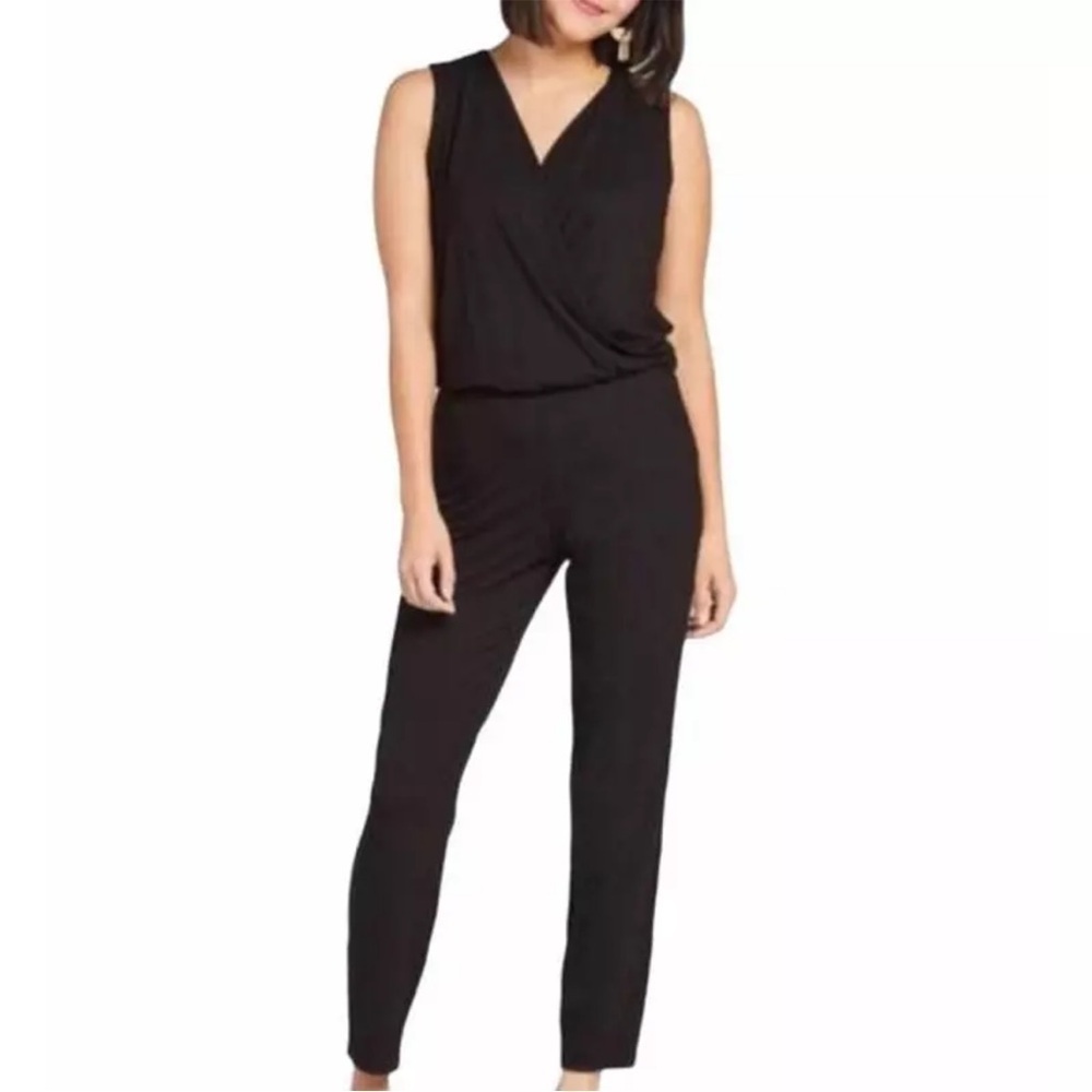 Michael Stars Faux Wrap Surplice Sleeveless Stretch Jersey Pocket Jumpsuit